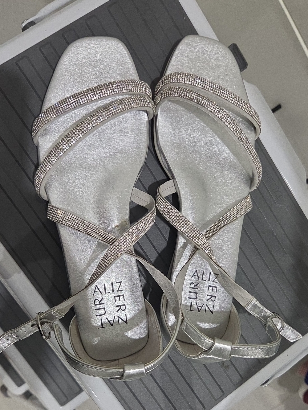 Naturalizer Aliz Silver Rhinestone Metallic Flat Sandals